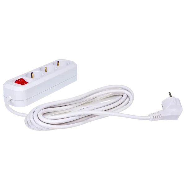 Удлинитель бытовой 3х5м | 13А / 2990W / IP20 / С выключателем / С заземлением / ПВС 3х1 | - UNIVersal