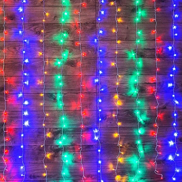 Гирлянда | Дождь 2х3м | МУЛЬТИКОЛОР | 240 LED 1 режим (динамичный) 220V | Прозрачный провод | - NEON-NIGHT
